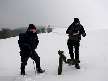 David Maughan and friend in the snow at Sutton Bank. The half hidden signpost is five feet high.