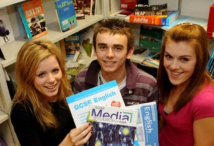 Norton College pupils celebrate the school’s success in the GCSE league tables. From left to right: Rebecca Reeves, Ben Wainwright and Gemma Grogan.   