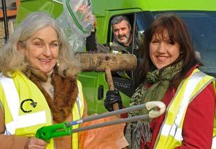 Members of the 'My Malton' team -  volunteers who aim to tidy up the streets of Malton and Norton. Angie Gair, left, and Sarah Lally-Marley get to work with and Ryedale District Council Streetscene worker Steven Bosworth.