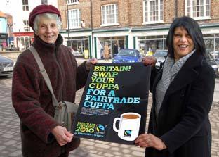 Fairtrade campaigners Alison Hardwick and Celine Wahab launch The Big Swap Event in Malton, which takes place during Fairtrade Fortnight. 