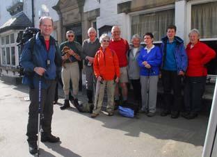 Walk leader Nigel Wildsmith and other walkers are pictured outside the Black Swan, Pickering, during the town's first Walking Festival.