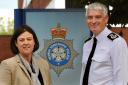 North Yorkshire Police and Crime Commissioner Julia Mulligan and Chief Constable Dave Jones before the press conference on the new Operational Policing Model at Fulford Police Station