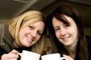 Rachel Shaw, left, and King’s Head pub manager Linda Skelton promote the coffee morning in aid of Louby’s Lifeline