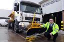 City of York Council leader James Alexander in front of a gritter which was put out of action by a snowball