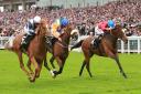 Richard Fahey’s Ladys First, centre, is pipped by Duntle, left, with Dank in third place, in the Duke of Cambridge Stakes at  Royal Ascot