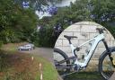 Osgoodby Bank Car Park with, inset, the stolen e-bike worth around £9,000. Pictures: Google maps and North Yorkshire Police
