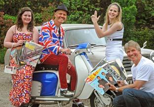 Holly Shoobridge, Tommy Woodward, Emma Woodward and Frank Atkinson,front, get ready for Pickering's sixties musical festival.