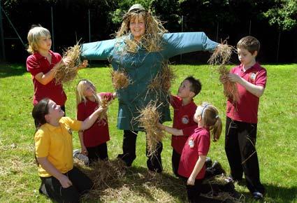 Annie Corner finds out what its like to be a scarecrow thanks to Settrington Primary School pupils. The village is preparing for a scarecrow trail to raise funds for the school and village hall.
