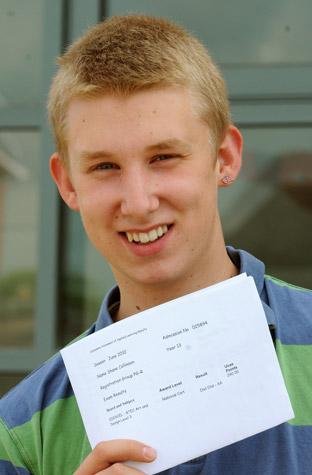 Norton College student Shane Collinson celebrates his outstanding A-level results.