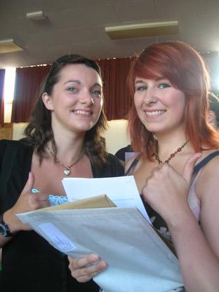 Natalie Cooper and Emma Hodgson receiving their A-level results at lady Lumley's School.
