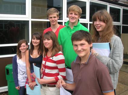 Big smiles from GCSE high fliers at Lady Lumley's School - left to right, back row: Tom Norrington, Liam Hartas and Harriet Morley; front row: Emma Shepherd, Rachel Garnett, Kate O'Callaghan and Ben Lumley.