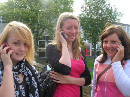 Phoning friends and family with the good news of their GCSE  results are three Lady Lumley students, Holly Eustace, Georgina Singleton and Rebekah Turnbull.
