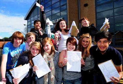 Norton College pupils celebrate their GCSE success. 