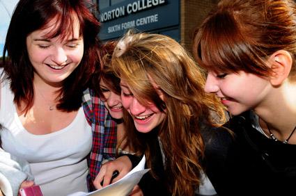 Norton College pupils celebrate their GCSE success. 