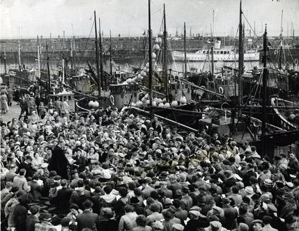The Blessing Of The Boats at Scarborough harbour in 1954.  The service was arranged by the Bethel Seamen's Mission and was conducted by Rev W H Bridge and Rev F C Ferriday.