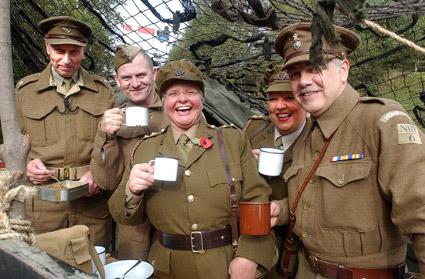 Members of the Pontefract Home Guard enjoy a well-earned tea break  