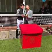 Former Malton racehorse trainer Geoff Oldroyd receiving a Racing Welfare Lifetime in Racing award at Pontefract earlier this week                                                         Picture: Racing Welfare
