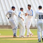Yorkshire bowler Duanne Olivier celebrates taking a wicket against Nottinghamshire. Picture: Mike Egerton/PA Wire