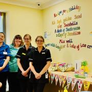 The mural by Karen Wheelhouse. Pictured: Clinical lead Amber Fryatt, activity co-ordinator Lizzie Brown, health care assistant Lucy Allerdice and Karen Wheelhouse – a trainee health care assistant and mural creator