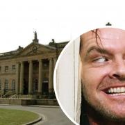 York Crown Court with, inset, Jack Nicholson in the iconic 'Here's Johnny' scene from film The Shining
