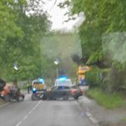 The road is blocked after a crash near Malton Police Station. Photo Anthony Yates