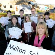 Coun Lindsay Burr with pupils from Malton School who are joining the campaign
