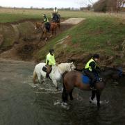 Riders on the Ride Yorkshire guided ride traversing the river at the Cowl Dyke Wath     Picture: Bill Tait