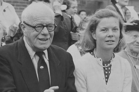 The Duchess of Kent, Katherine Worsley, with her father Sir William Worsley at Malton Grammar School sports day in 1958.