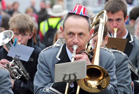 The Kirkbymoorside town brass band lead Kirkbymoorside Jubilee parade on Sunday