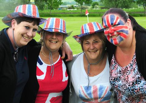 Jubilee spirit from left,Andrea Hardwick, Sandra Holder, Maureen Metcalfe and Vickie Carr at the Sherburn, near Malton, village Jubilee party on Sunday