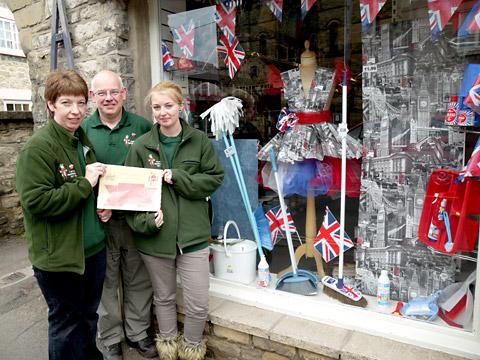 Flintoft Ironmongers won Pickering and District Civic Society’s best dressed Jubilee window competition. From left to right, Gill Thorp, John Flintoft and Hannah Thorp.