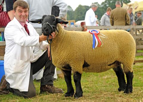 David Aconley, of West Knapton, with his champion Suffolk ewe at Ryedale Show