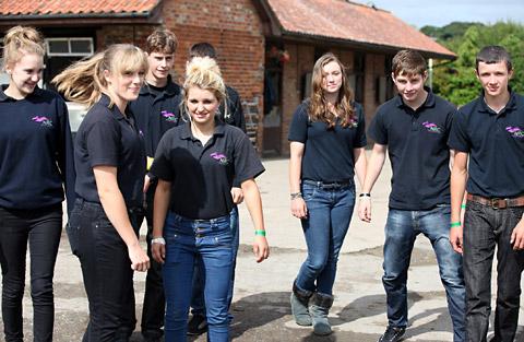 A group of trainee jockeys and stable lads and girls from the National Racing College who visited Norton Grange Stables for Malton Stables Open Day.