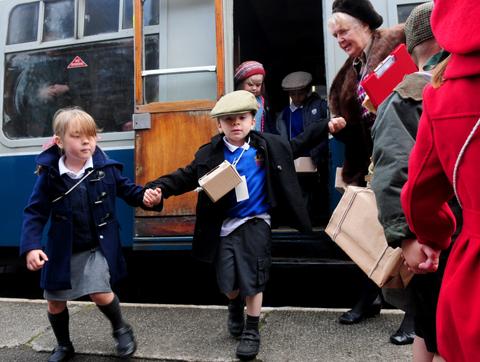  Young ‘evacuees’ leave the train at Goathland station