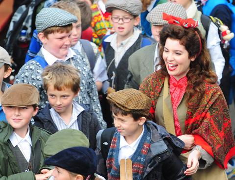 Schoolchildren dressed as ‘evacuees’ at Goathland on the North Yorkshire Moors Railway