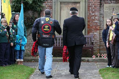 Laying wreaths at Pocklington Memorial on Remembrance Sunday   