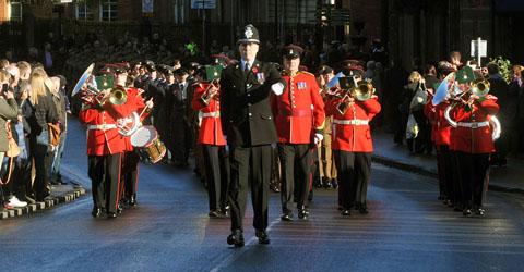 The Remembrance Day parade makes its way across Lendal Bridge   