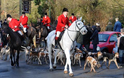 The Derwent Hunt arrives at The Hall, in Thornton-le-Dale, for the New Year's Day meet.