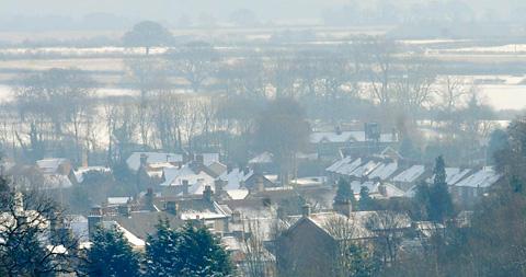 A view of the frozen roof tops of Helmsley taken from the Stokesley road.
