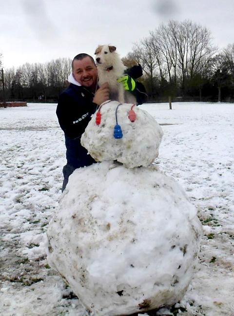 Snowman and dog   