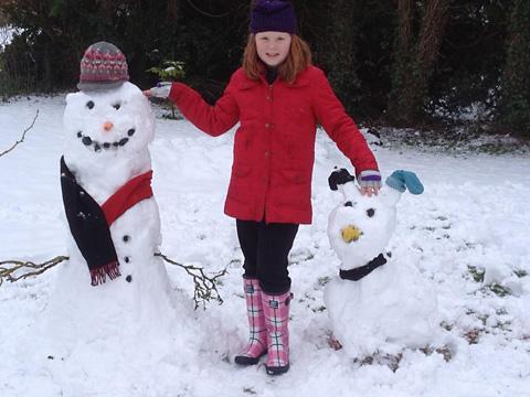 Snowman and snowdog at Slingsby