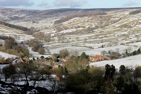 A view of snow-covered Rosedale Abbey by  Michael Baker of York.