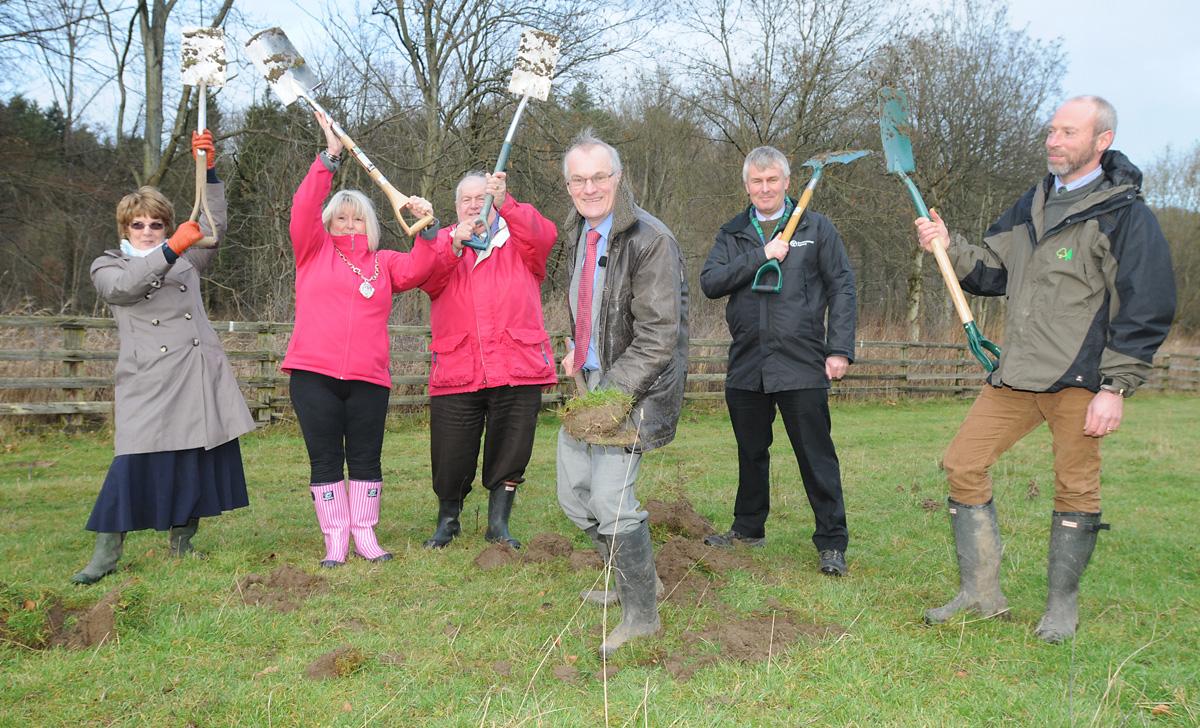 Work begins on the £2million flood defence scheme at Pickering. From left, Linda Cowling, leader of Ryedale District Council, Sue Cowan, mayor of Pickering, County Councillor John Fort, Jeremy Walker, chairman of the Slowing the Flow Partnership, Innis T