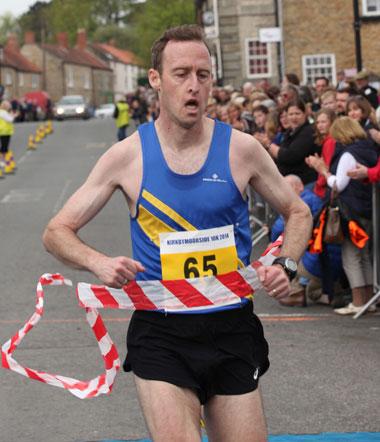 Mike Burrett, 37, of Harrogate, coming in to win the Kirkbymoorside 10k race in 33 minutes and 14 seconds.
