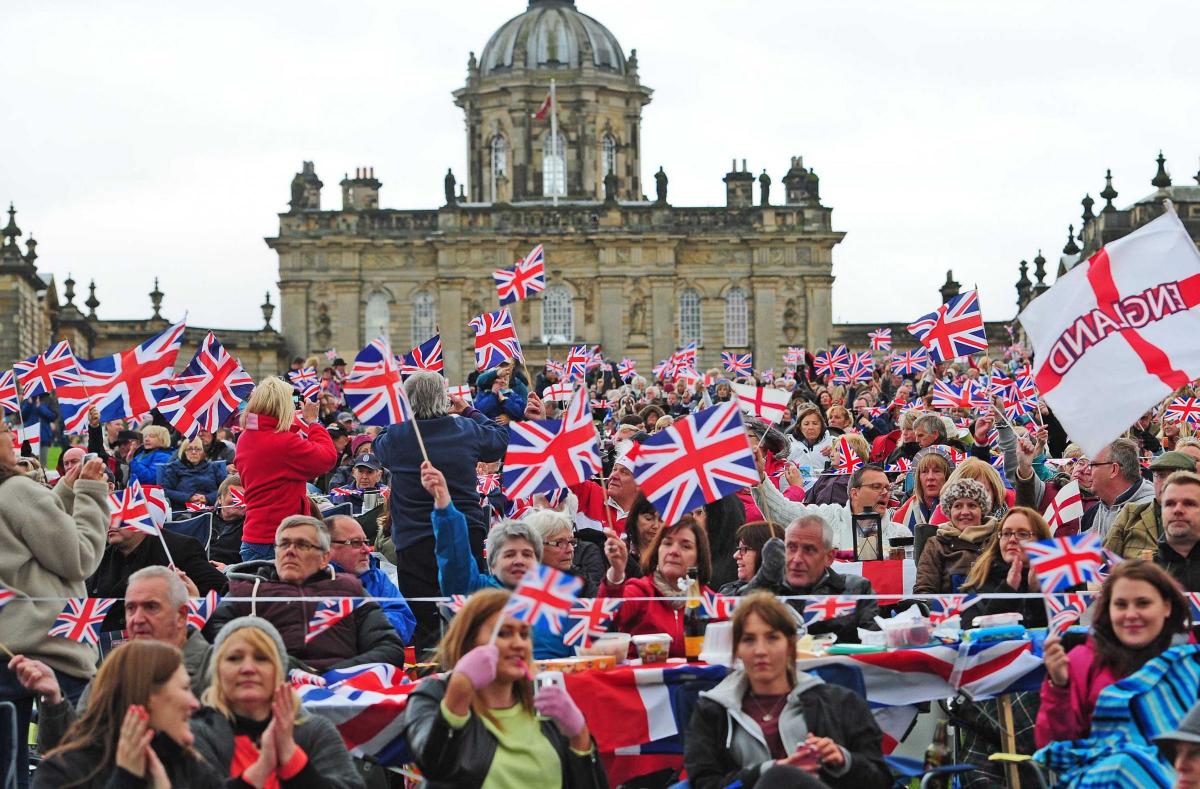 Union Jacks wave proudly as the orchestra plays during the annual Proms Spectacular at Castle Howard near Malton.
