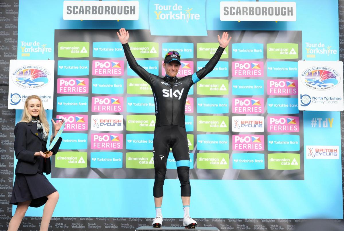 Team Sky rider Lars Petter Nordhaug celebrates after winning the first stage of the Tour de Yorkshire. Photo : Martin Rickett/PA Wire.