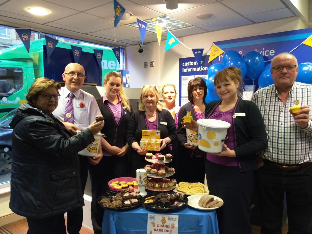 The branch of Halifax bank on Wheelgate in Malton had a bake sale. Pictured are staff and customers in the branch.