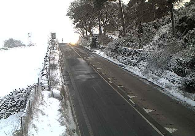 Snow lying this morning on verges alongside the A169 Whitby to Pickering road at Blue Bank. Image from North Yorkshire County Council webcam