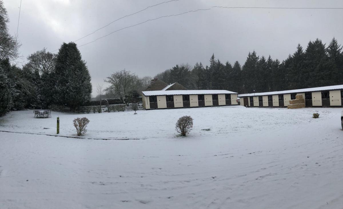 Snowy stables at Brewer, Hambleton this afternoon. Picture by Emma Ryan
