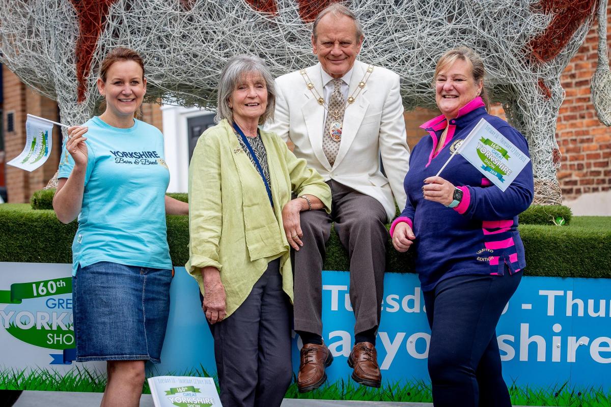 Saturday 26thMay  2018, Malton
Picture Credit Great Yorkshire Show / Charlotte Graham

Picture Shows Left to Right
Emma Stothard, Diana Andrew (Consort) Councillor Paul Andrews (Mayor of Malton) with Heather Parry (Managing Director Great Yorkshire Show)